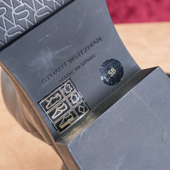 Stuart Weitzman Women Sadie Black Leather Zip Dress Office Ankle Boots sz 5B - Picture 8 of 9